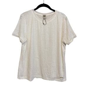 Anne Klein Sequin Top L White Triple Mesh Clubwear Disco Festival Party Bling